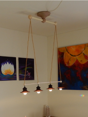 Deckenlampe LED-Spots,     Buchenholz/Birnbaum,     Einzelstück,     CHF 200.-, 