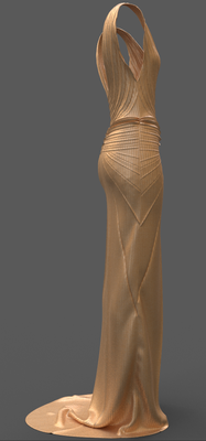 Digital fashion design - golden dress gown by artist Deborah Leunig