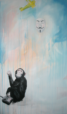 Chimp Fawkes, 2016, Acryl auf Leinwand, 100 x 170 cm