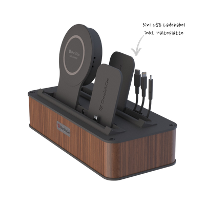 Hinterer Ladebereich: herausziehbares 3-in-1 USB-Kabel (USB-C, Lightning, Micro-USB)