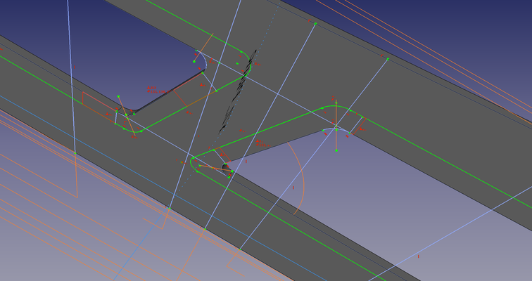 Die umlaufenden Flansch- bzw. Klebeflächen werden eingebracht und später dann im Modell geometrisch subtrahiert. 