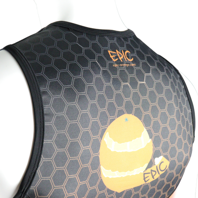 Epic Premium custom sprint triathlon top rear shoulder detail showing lightweight compression fabric and custom print finish.