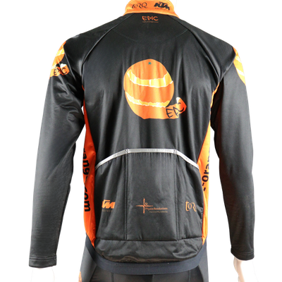 Custom printed Sub-Zero winter cycling jacket rear view with three large rear pockets for practical storage.