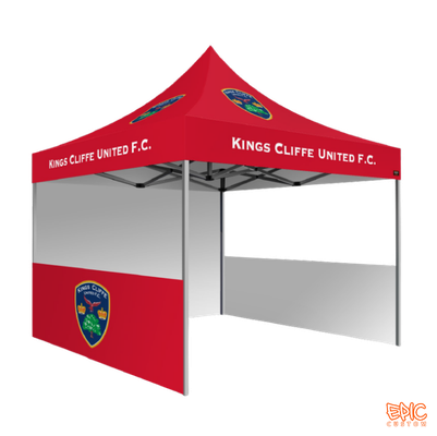 Sports Package 3x3m custom printed gazebo for Kingscliff United with silver frame, fully waterproof and BS 7837:1996 fire rated.