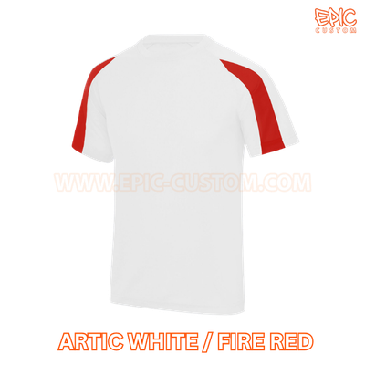 Custom printed contrast sports t-shirt colour arctic white and fire red