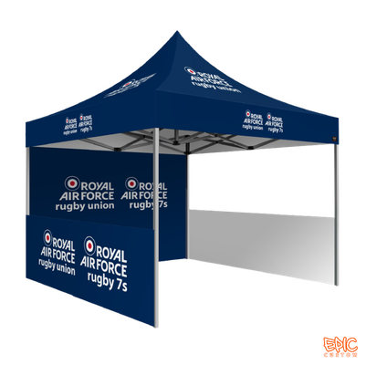 Sports Package 3x3m custom printed gazebo for Royal Air Force with silver frame, fully waterproof and BS 7837:1996 fire rated.