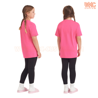 Custom printed youth sports t-shirt colour electric pink rear view