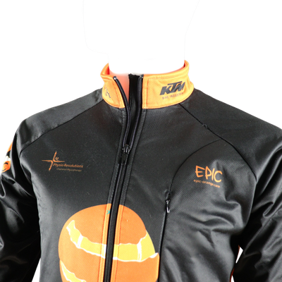 Custom design Sub-Zero winter cycling jacket high collar with enclosed lockable zip and wind shield.