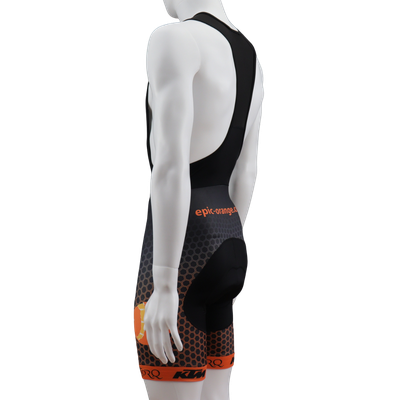 Custom printed classic cycle bib shorts side view with fast-wicking Tri-Skin Italian fabric and cycling fit.