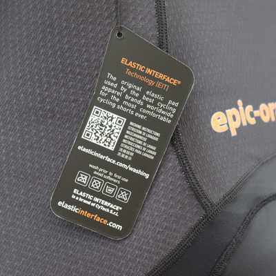 Custom design World Tour Aero bib shorts showing Elastic Interface label detail for the premium 7-8 hour pad.