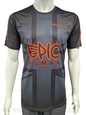 Custom printed running shirt front view featuring lightweight Super DryLite performance fabric.