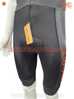 Custom printed EuroPro WAFFLE bib shorts front lower view with Elastic Interface 8-hour chamois pad detail.