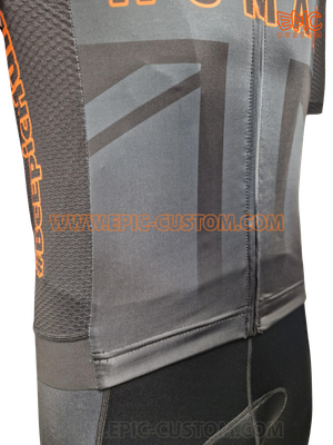 Front comfort waistband detail on custom printed EuroPro WAFFLE Aero cycle jersey.