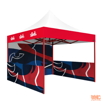 Sports Package 3x3m custom printed gazebo for England FA with red anodised frame, fully waterproof and BS 7837:1996 fire rated.