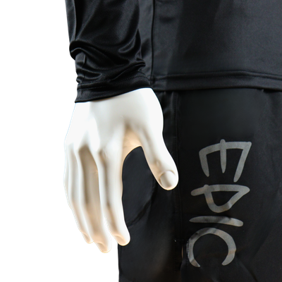 Custom printed long sleeved running shirt cuff detail designed for comfort during cooler weather runs.
