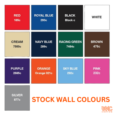 Stock coloured gazebo wall options for Intermediate Package custom printed gazebos with waterproof fire-rated fabric for professional event use.