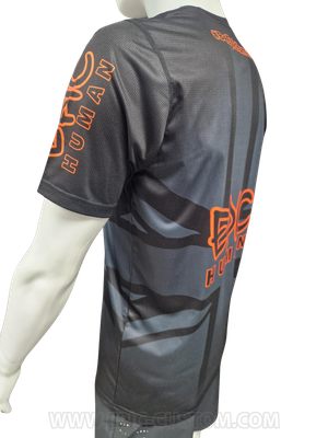 Rear left side view of a custom printed running shirt featuring lightweight Super DryLite performance fabric.