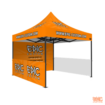 Sports Package 3x3m custom printed gazebo for Epic Custom with black anodised frame, fully waterproof and BS 7837:1996 fire rated.