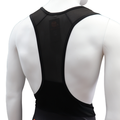Custom design classic cycle bib shorts rear mesh bib brace detail for breathable support.