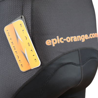 Custom branded World Tour Aero bib shorts with premium Italian Elastic Interface 7-8 hour chamois pad detail.