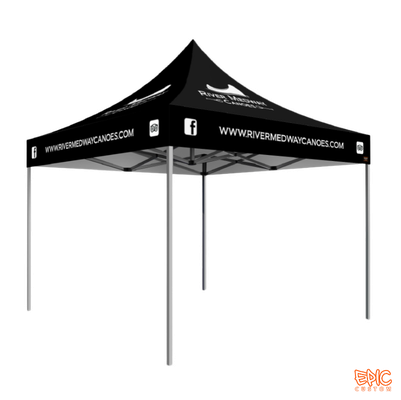 Basic Package 3x3m custom printed gazebo for River Medway Canoes with standard silver Epic 50 frame, fully waterproof and fire rated for UK events.