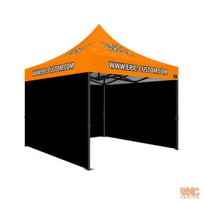 Intermediate Package 3x3m custom printed gazebo for Epic Custom with black anodized frame, printed canopy, unbranded walls, fully waterproof fabric and BS 7837:1996 fire rating.