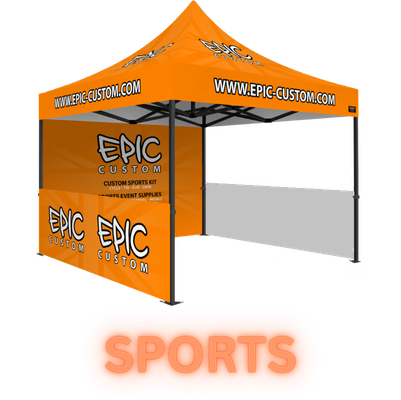 Premium Sports Package custom printed gazebo with printed canopy, rear wall and two half-height walls for professional events.