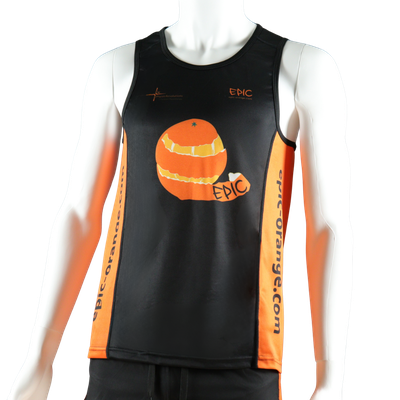 Custom printed performance running vest front view with lightweight breathable race fit.