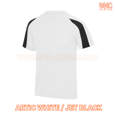 Custom printed contrast sports t-shirt colour arctic white and jet black