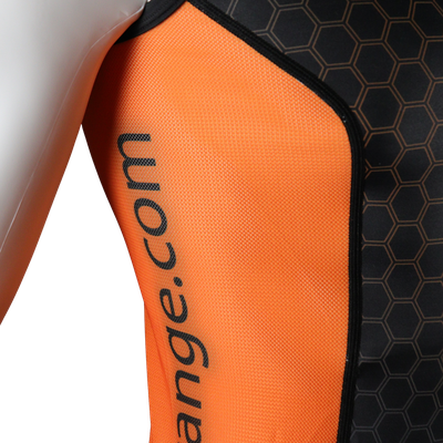 Epic Premium custom endurance triathlon top side panel detail showing lightweight compression fabric and fully custom printed finish.