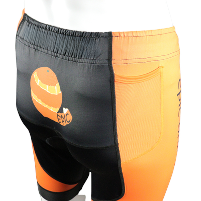 Epic Premium custom endurance triathlon shorts rear lower view with mid-density quick-dry endurance triathlon pad.