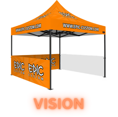 Premium Vision Package custom printed gazebo with printed canopy and three half-height branded walls for professional displays.