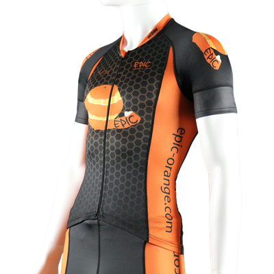 Epic Premium custom short sleeve triathlon top front side view with micro-mesh and Tri-Skyn ventilation fabrics.