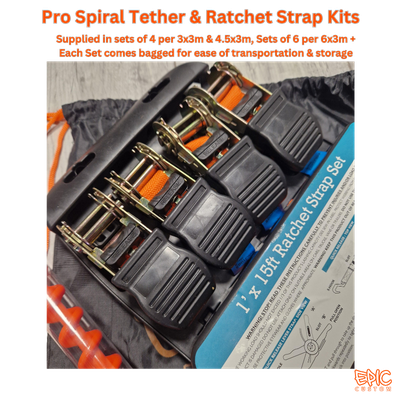 Pro-Tether quick release ratchet strap kit for custom printed gazebos, designed for secure anchoring in outdoor and exposed conditions.