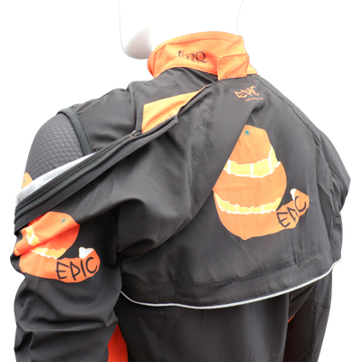 Custom branded convertible cycling jacket gilet with one-piece removable sleeve design for versatile riding conditions.