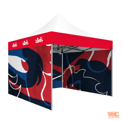 Complete Package 3x3m custom printed gazebo for The FA with standard silver frame, fully waterproof and BS 7837:1996 fire rated.