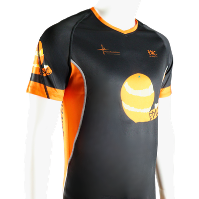 Custom printed performance running T-shirt front view with smooth breathable polyester fabric.