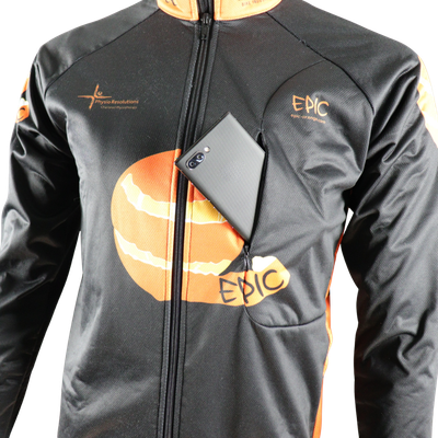 Custom design Sub-Zero winter cycling jacket front chest panel showing windproof winter performance construction.