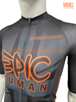 Front YKK zipper detail on custom printed EuroPro WAFFLE Aero cycle jersey.