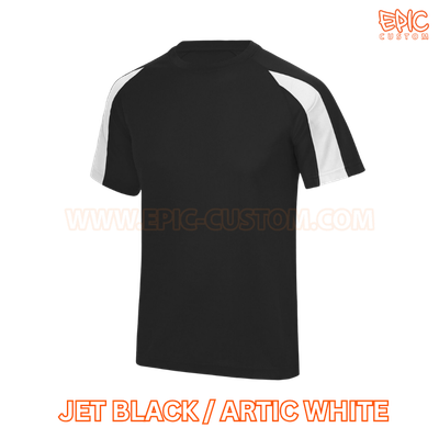 Custom printed contrast sports t-shirt colour jet black and arctic white