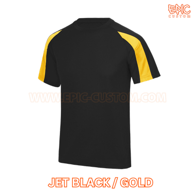 Custom printed contrast sports t-shirt colour jet black and gold
