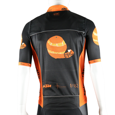Custom design unisex cycle gilet with vented rear back panel for breathable performance layering.