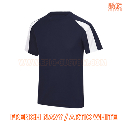 Custom printed contrast sports t-shirt colour french navy and arctic white