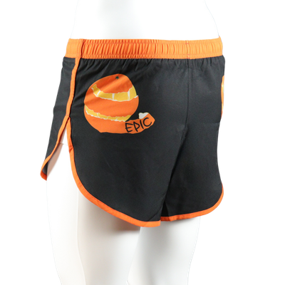 Custom printed performance running shorts rear view showing lightweight fabric and custom print area.