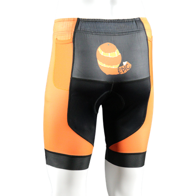 Epic Premium custom endurance triathlon shorts rear view with mesh pockets for nutrition storage and race essentials.