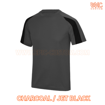 Custom printed contrast sports t-shirt colour charcoal grey and jet black