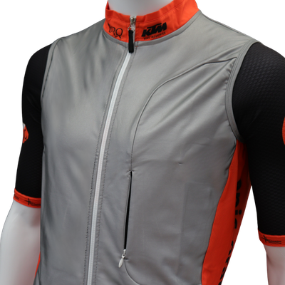 Custom branded fully reflective cycle gilet with zipped chest phone pocket for easy access while riding.