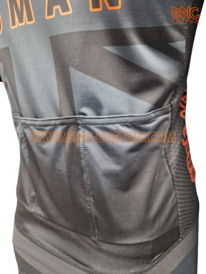 Custom printed EuroPro WAFFLE Aero cycle jersey featuring three rear storage pockets.