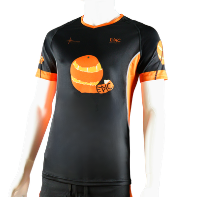 Custom printed performance running T-shirt front view with lightweight breathable short sleeve fit.