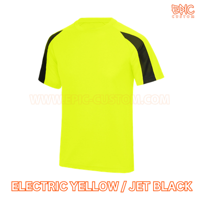 Custom printed contrast sports t-shirt colour electric yellow and jet black